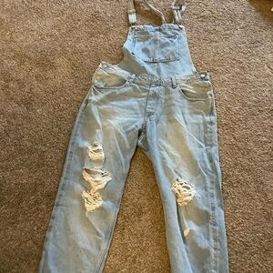 Distressed Light Blue Denim Overalls